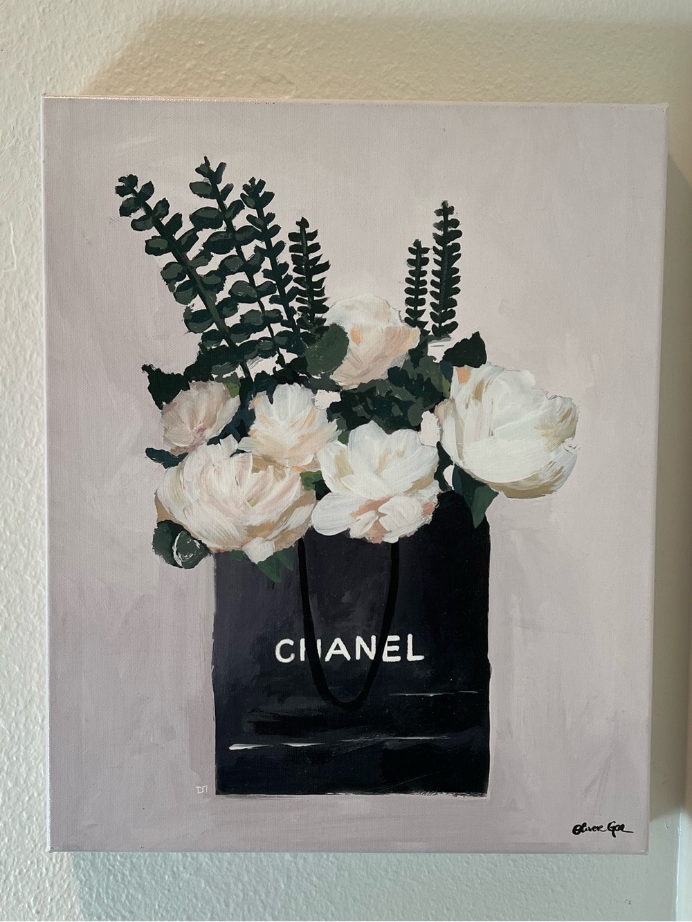 Oliver Gal Chanel Bag and Peony Floral Arrangement Canvas Wall Art 13”x16”